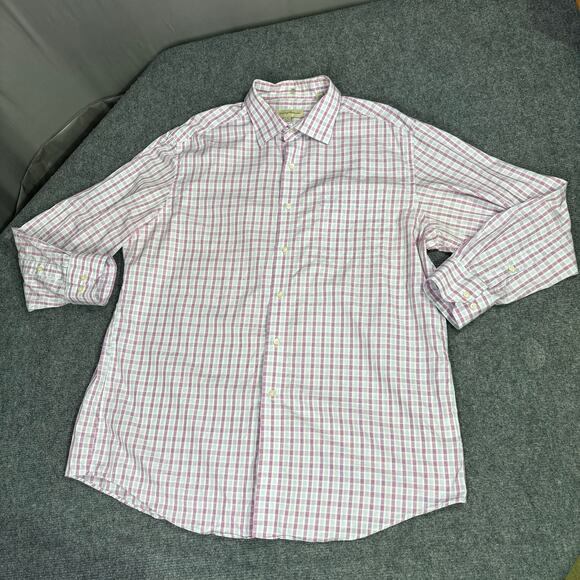 Tommy Bahama Shirt Men’s 17 32-33 Plaid Cotton Lightweight Corpcore Pink White - Picture 8 of 13